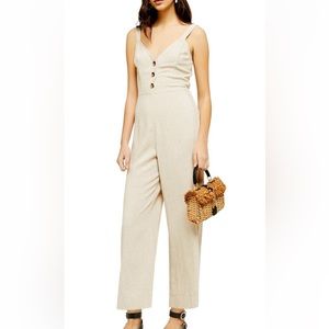 Topshop Sleeveless tie back linen jumpsuit